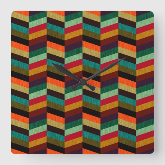 カラフル数々の輪の模様 スクエア壁時計 (正面)