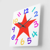 カラフル数赤い星の柱時計 スクエア壁時計 (傾斜)