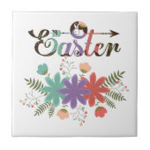 カラフル文字と花 タイル (正面)