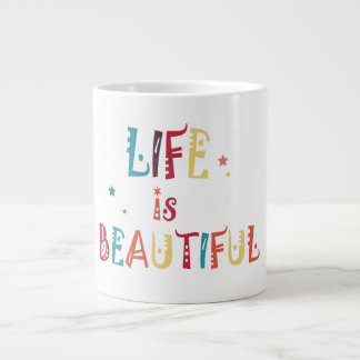 カラフル文字の生活は美しく、星 ジャンボコーヒーマグカップ