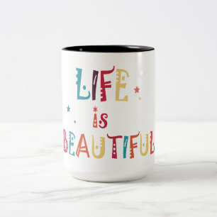 カラフル文字の生活は美しく、星 ツートーンマグカップ