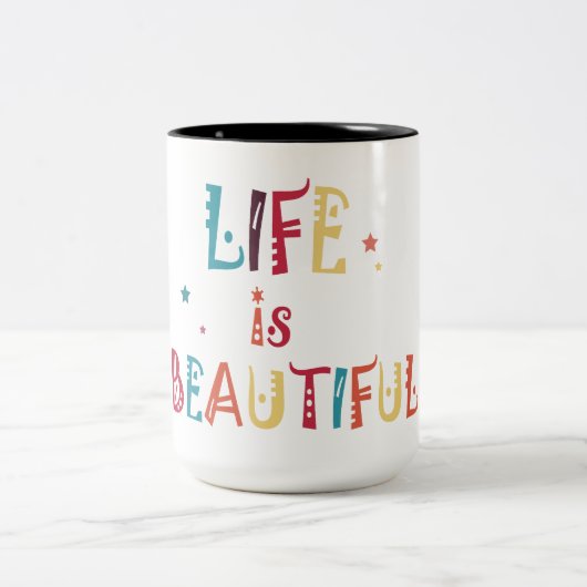 カラフル文字の生活は美しく、星 ツートーンマグカップ (中央)