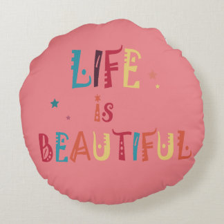 カラフル文字の生活は美しく、星 ラウンドクッション