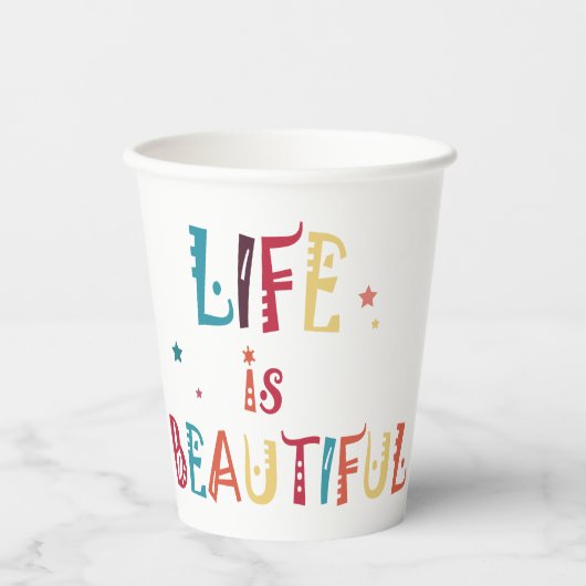 カラフル文字の生活は美しく、星 紙コップ (正面)