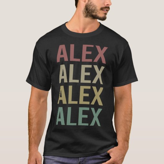 カラフル文字アート – アレックス名 Tシャツ (正面)