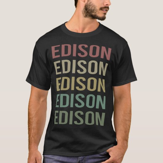 カラフル文字アート – エジソン名 Tシャツ (正面)