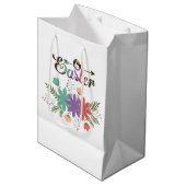 カラフル文字イースターとカラフル花 ミディアムペーパーバッグ (正面アングル)