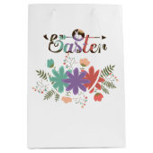 カラフル文字イースターとカラフル花 ミディアムペーパーバッグ (正面)