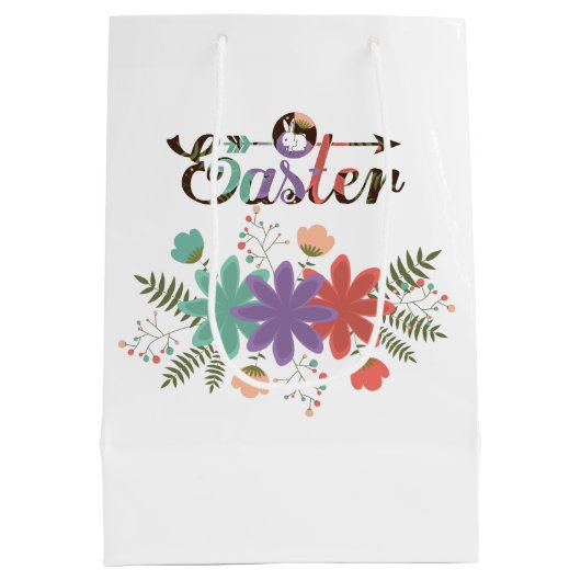 カラフル文字イースターとカラフル花 ミディアムペーパーバッグ (裏面)