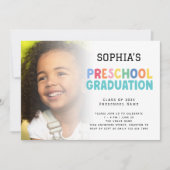 カラフル文字フォトオーバーレイ就学前 招待状 (正面)