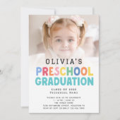 カラフル文字写真プリスクール卒業 招待状 (正面)