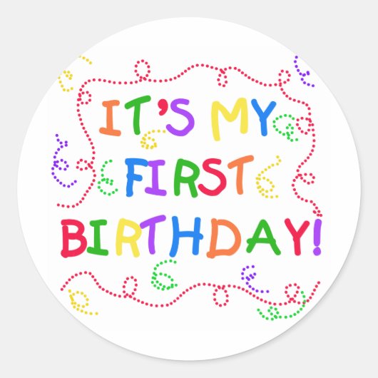 カラフル文字初の誕生日 ラウンドシール (正面)