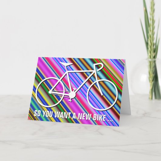 「カラフル新しいバイクが欲しいな…」 バースデー カード (正面)