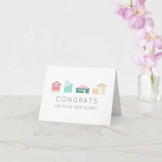 カラフル新しいホームでのミニマルおめでとう カード (蘭)