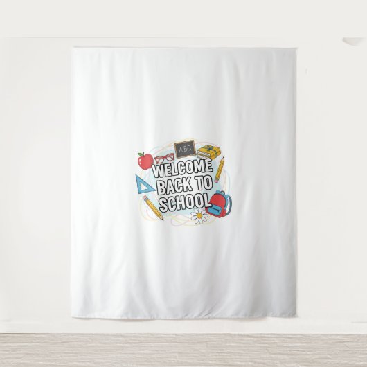 カラフル新学期イラストレーション タペストリー (正面)