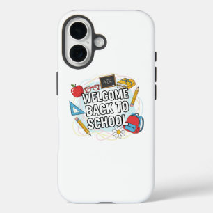 カラフル新学期イラストレーション iPhone 16ケース