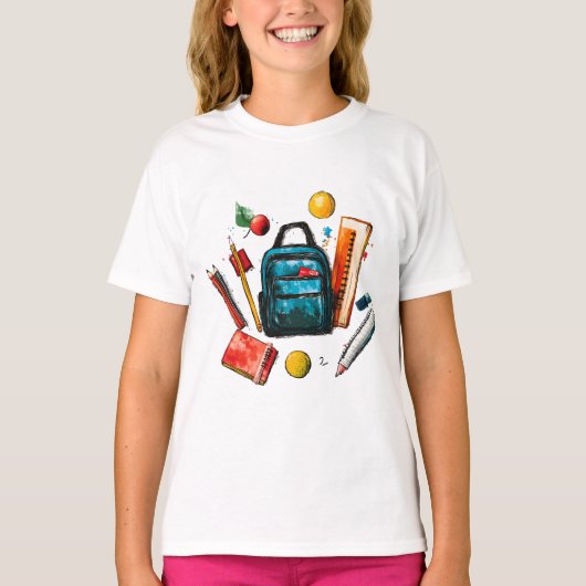 カラフル新学期用品 Tシャツ (正面)