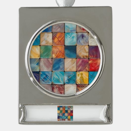 カラフル方形 シルバープレートバナーオーナメント (正面)