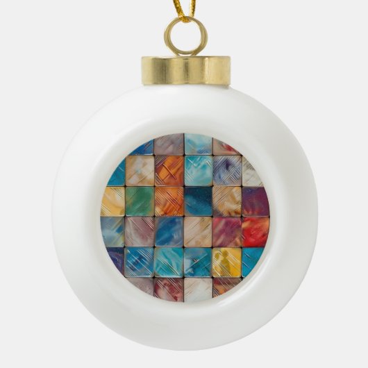 カラフル方形 セラミックボールオーナメント (正面)