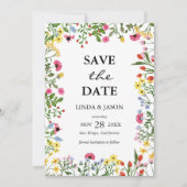 カラフル日エレガント付を除くワイルドフラワーの結婚式 招待状 (正面)