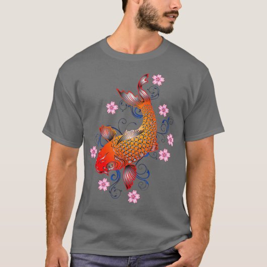 カラフル日本のコイ魚金魚池デザイン Tシャツ (正面)