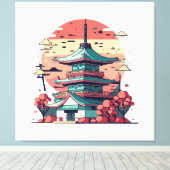 カラフル日本建造物アート キャンバスプリント (インサイチュ (ウッドフロア))