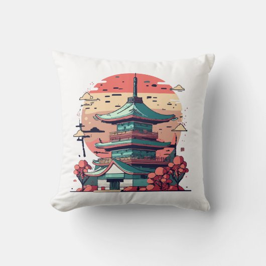 カラフル日本建造物アート クッション (正面)