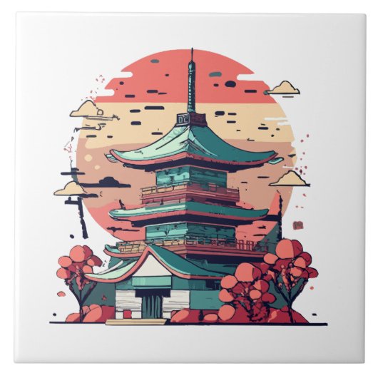 カラフル日本建造物アート タイル (正面)