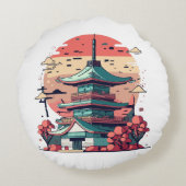 カラフル日本建造物アート ラウンドクッション (裏面)