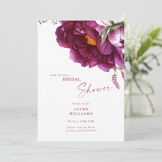 カラフル明るい赤紫色フローラエレガントブライダルシャワー 招待状 (スタンド正面)
