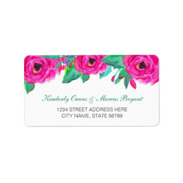 カラフル明るい赤紫色水彩フローラ差出人住所 ラベル