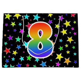 カラフル星+レインボーパターン"8"イベント番号 ラージペーパーバッグ