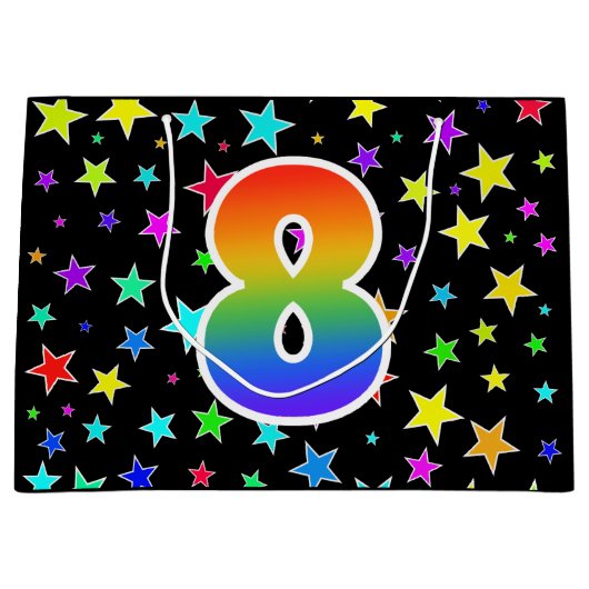 カラフル星+レインボーパターン"8"イベント番号 ラージペーパーバッグ (正面)