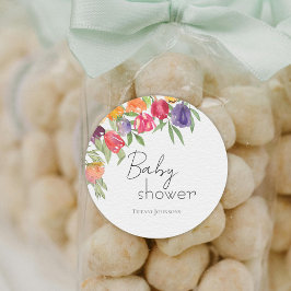 カラフル春のチューリップをテーマにした赤ちゃんシャワー ラウンドシール