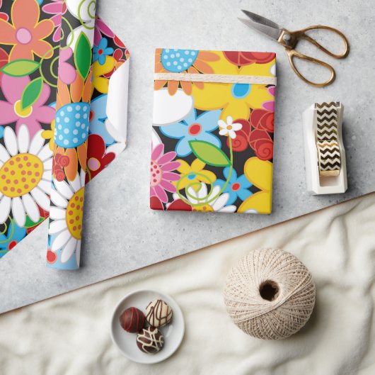 カラフル春の花お洒落ガーデンシックかわいい ラッピングペーパー (クラフト)