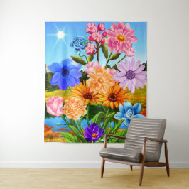 カラフル春の花が咲く – 野花 タペストリー