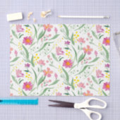 カラフル春の花とリーフパターン 薄葉紙 (クラフト)
