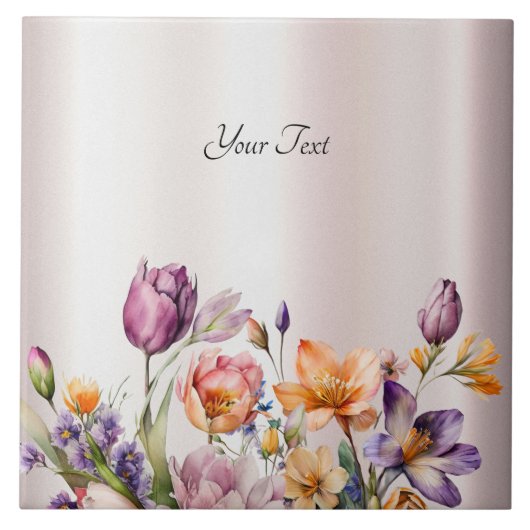 カラフル春の花セラミックタイル タイル (正面)