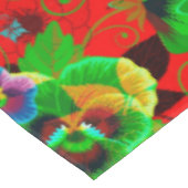 カラフル春の花デザイン赤の背景 テーブルクロス (アングル)