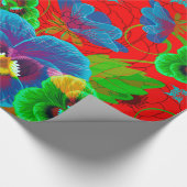 カラフル春の花デザイン赤の背景 ラッピングペーパー (角)