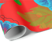 カラフル春の花デザイン赤の背景 ラッピングペーパー (ロールコーナー)