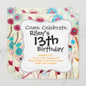 カラフル春の花バーズマルベリーブルーオレンジ 招待状 (正面/裏面)