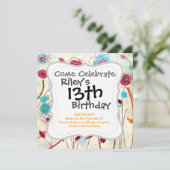 カラフル春の花バーズマルベリーブルーオレンジ 招待状 (スタンド正面)