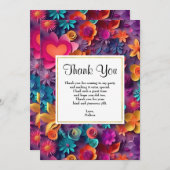 カラフル春の花パターンありがとう サンキューカード (正面/裏面)