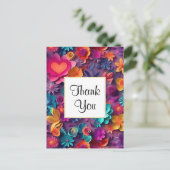 カラフル春の花パターンありがとう ポストカード (スタンド正面)