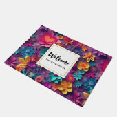 カラフル春の花パターンへようこそ ドアマット (アングル)