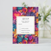 カラフル春の花パターンウェディングRSVP 出欠カード (スタンド正面)