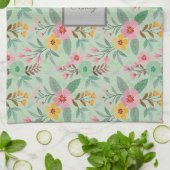 カラフル春の花パターン名モノグラム キッチンタオル (折り畳み)