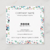 カラフル春の花パターン正方形ビジネスca スクエア名刺 (裏面)