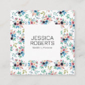 カラフル春の花パターン正方形ビジネスca スクエア名刺 (正面)